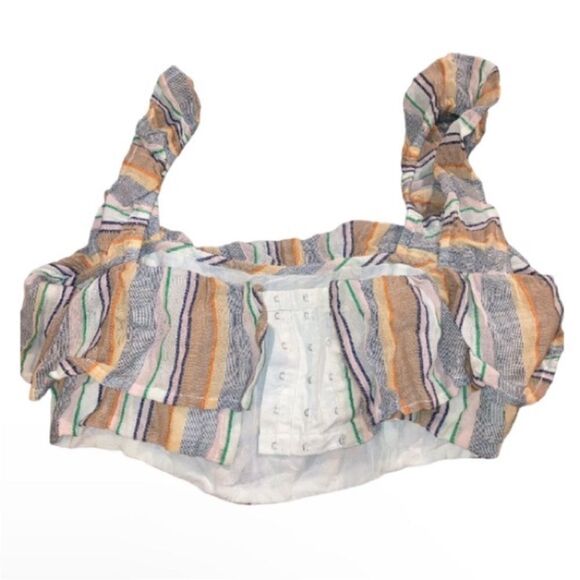 Tularosa Penelope Multi Striped Printed Cropped Top Ruffle Beach S - Picture 6 of 12